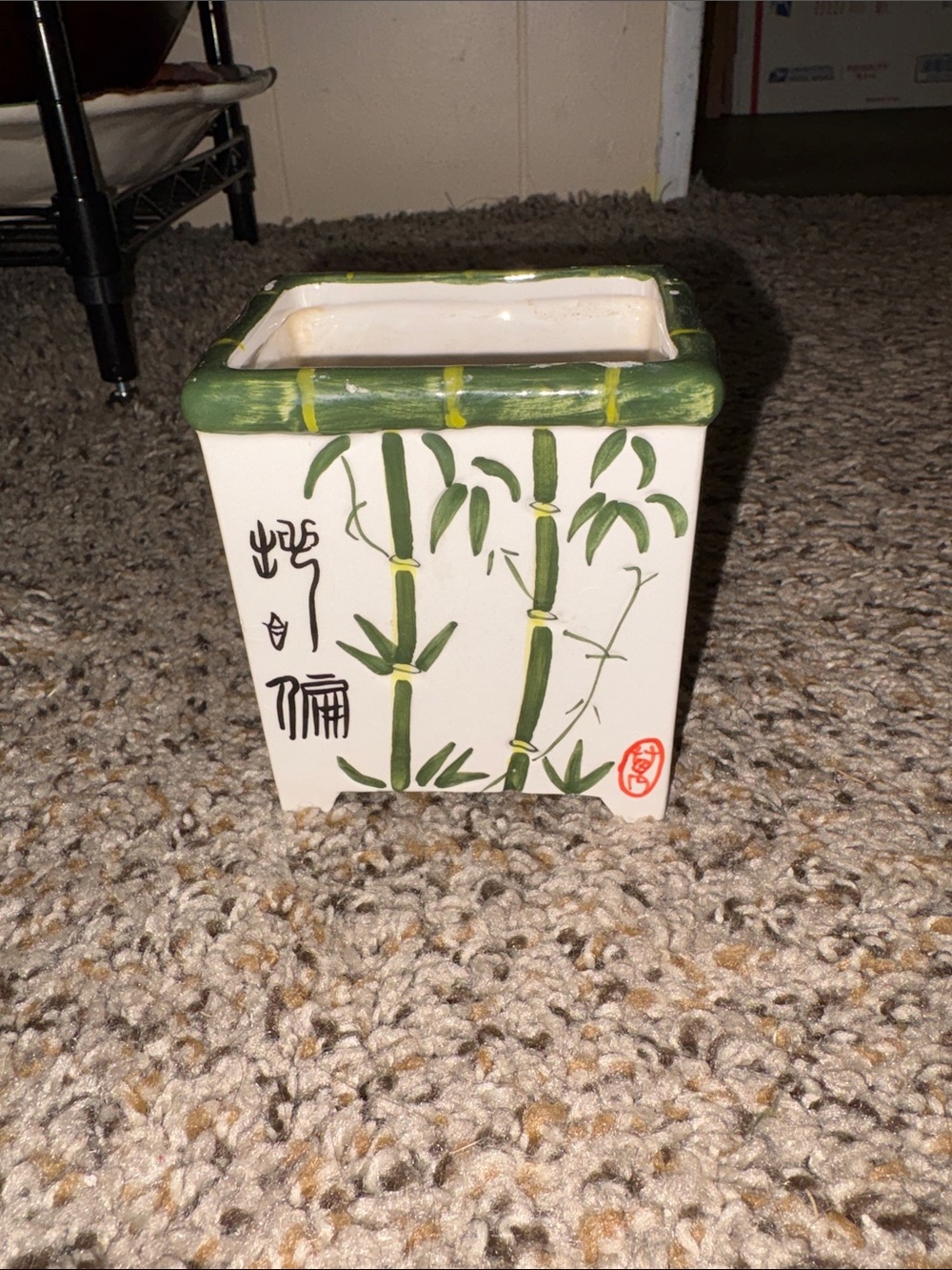 Vintage Panda Garden porcelain planter hand painted bamboo design 4 inches tall